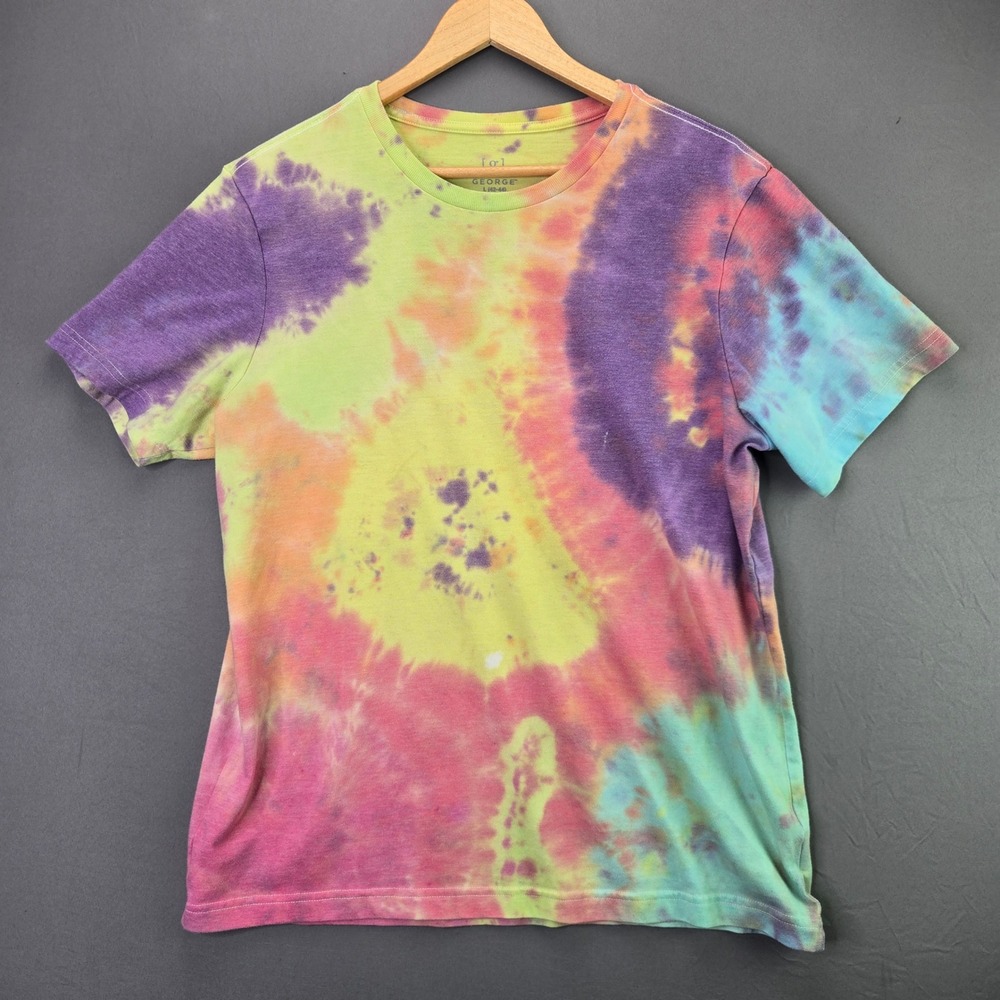 George Tie Dye T-Shirt Short Sleeve Crew Neck Large Multi-Color Psychedelic Tee
